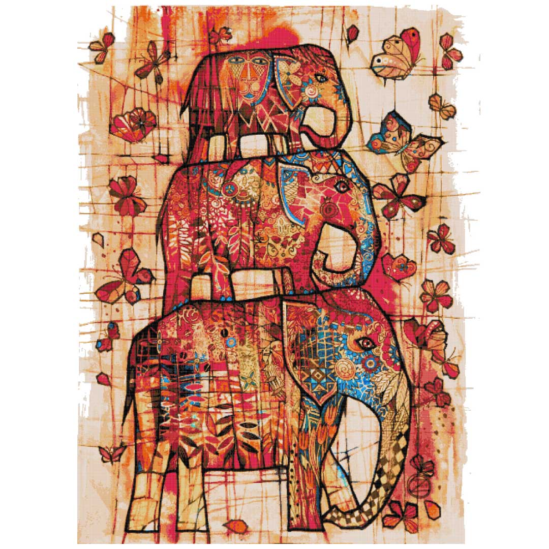 Three elephants (v2) full coverage cross stitch kit