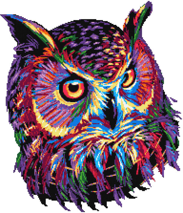 Abstract rainbow owl (v2) cross stitch kit