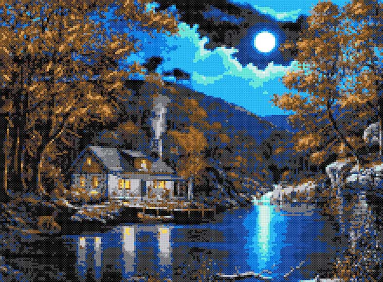 Cabin by the lake (v2) cross stitch kit