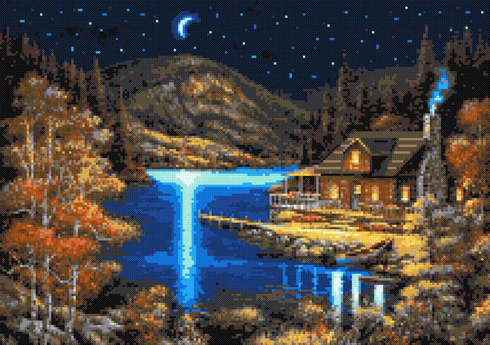 Moonlit cabin (v2) counted cross stitch kit