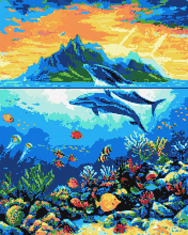 Paradise with dolphins (v2) counted cross stitch kit