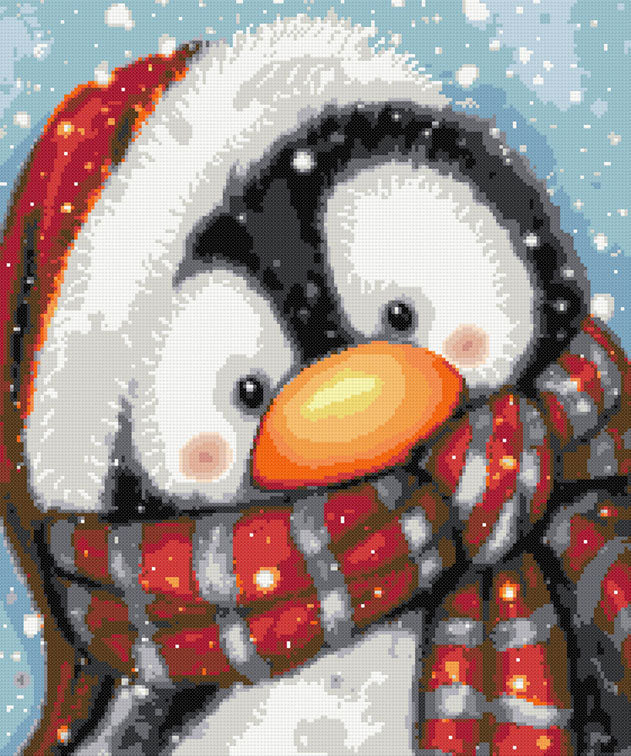 Penguin with Santas hat (v2) cross stitch kit