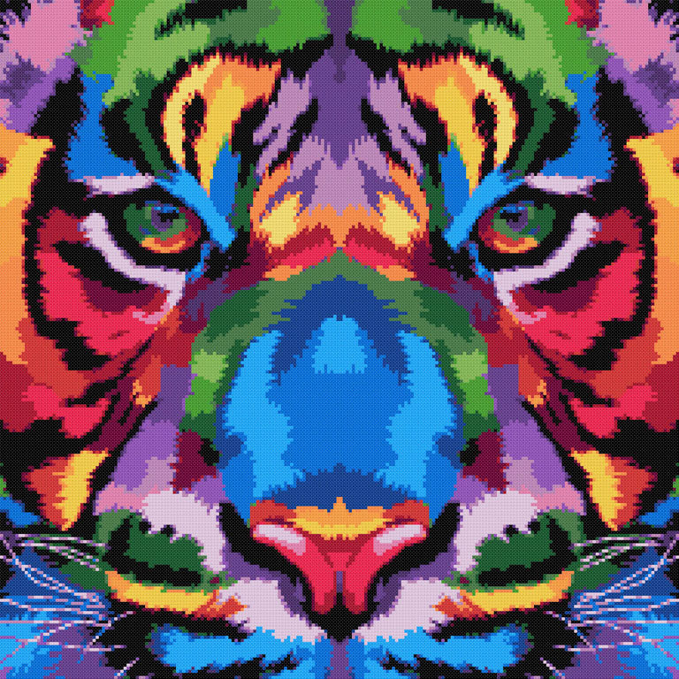 Rainbow close up tiger (v2) modern cross stitch kit