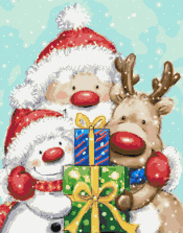 Santa reindeer and snowman (v2) cross stitch kit