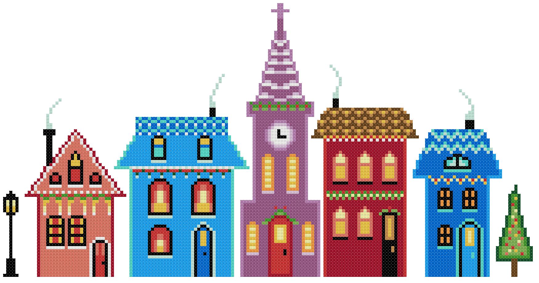 Winter village street cross stitch kit