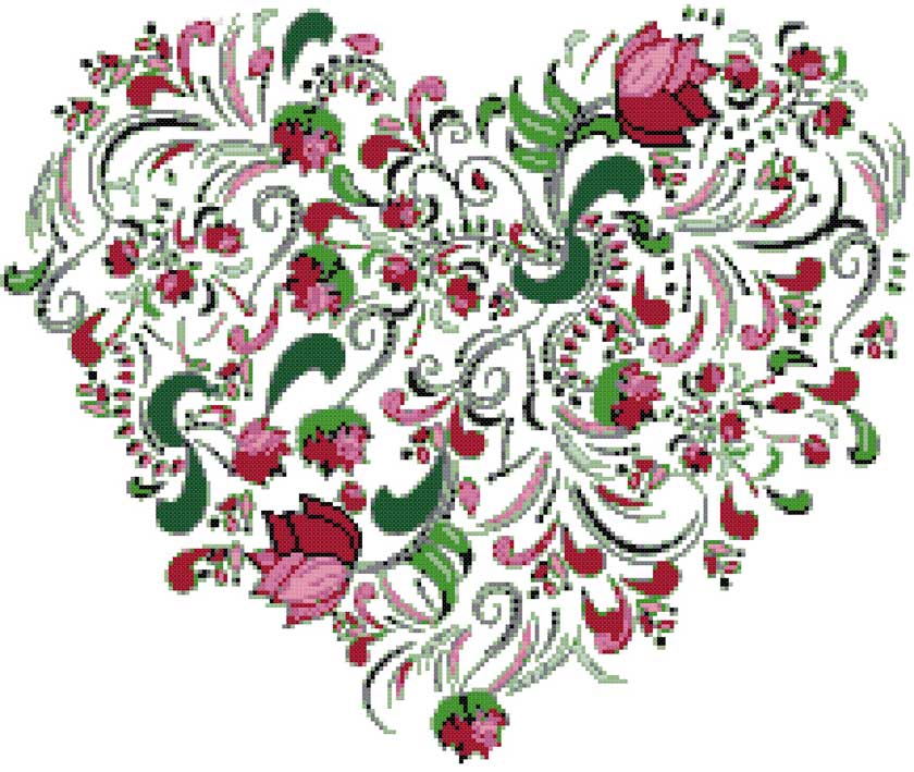 Abstract rose heart cross stitch kit