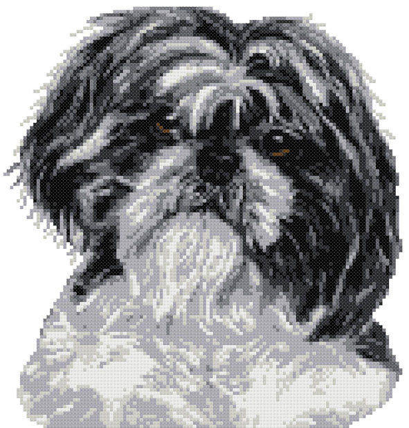 Black and white Shih Tzu (v2) cross stitch kit