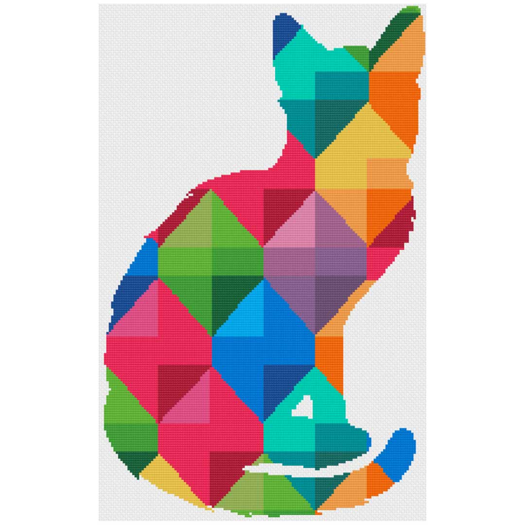 Geometric cat modern cross stitch kit