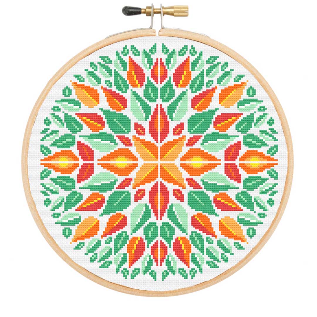 Leaf mandala modern cross stitch kit