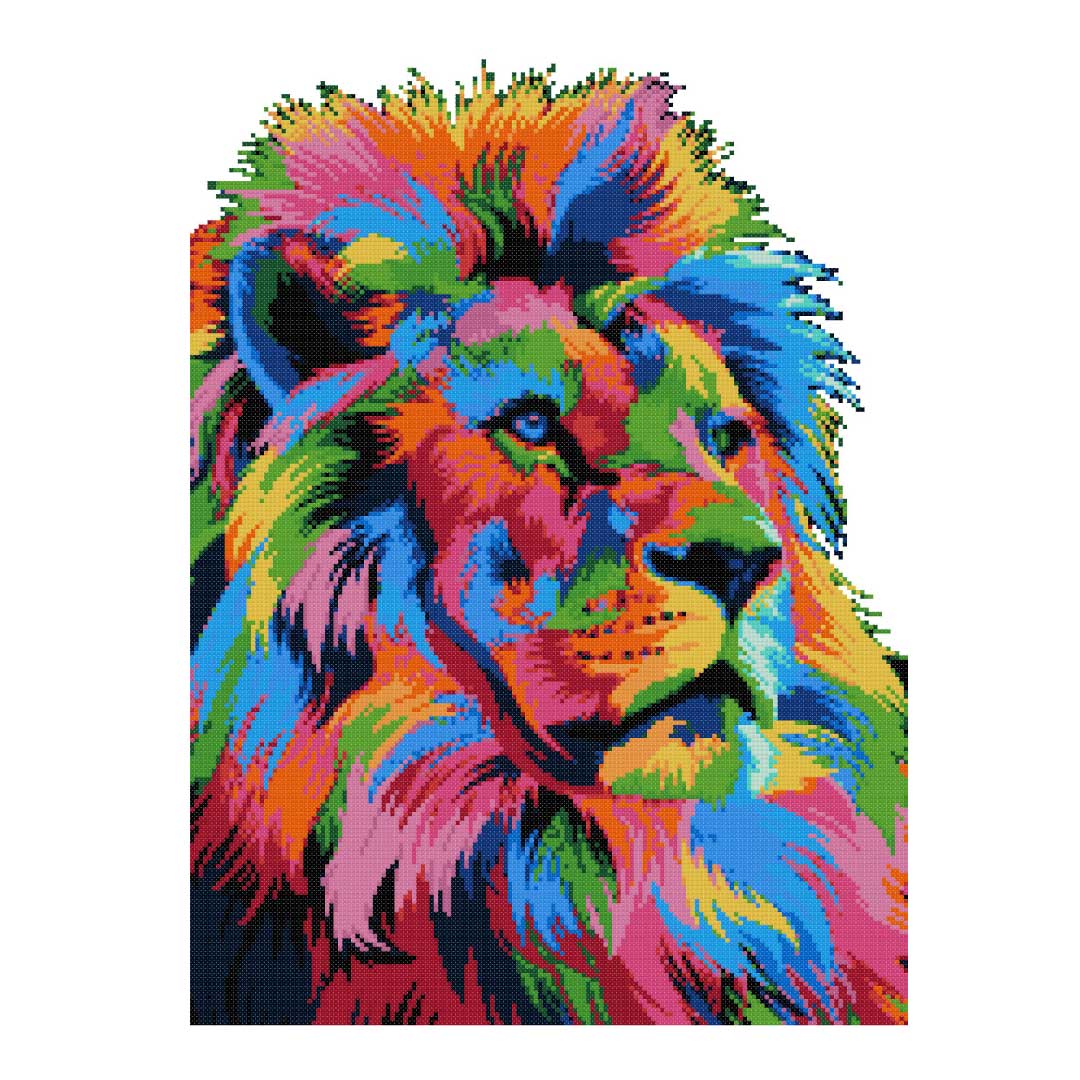 Rainbow lion (v3) modern cross stitch kit