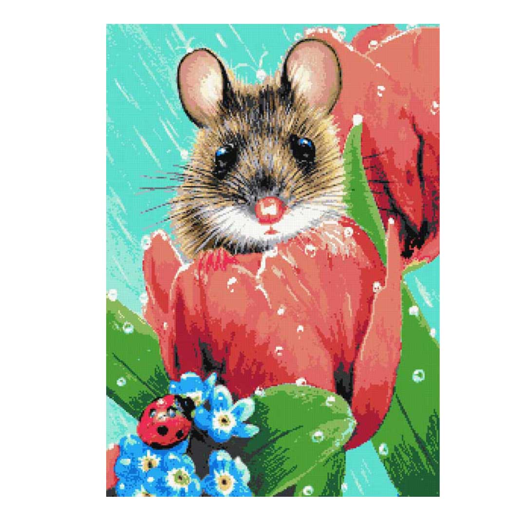 Little mouse with ladybug (v2) cross stitch kit