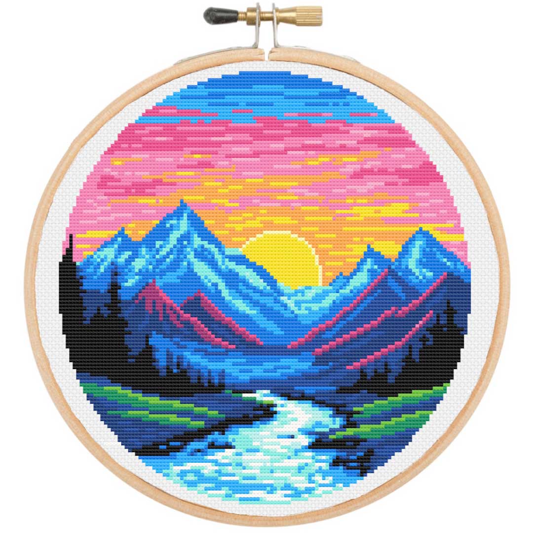 Mountain sunrise modern cross stitch kit