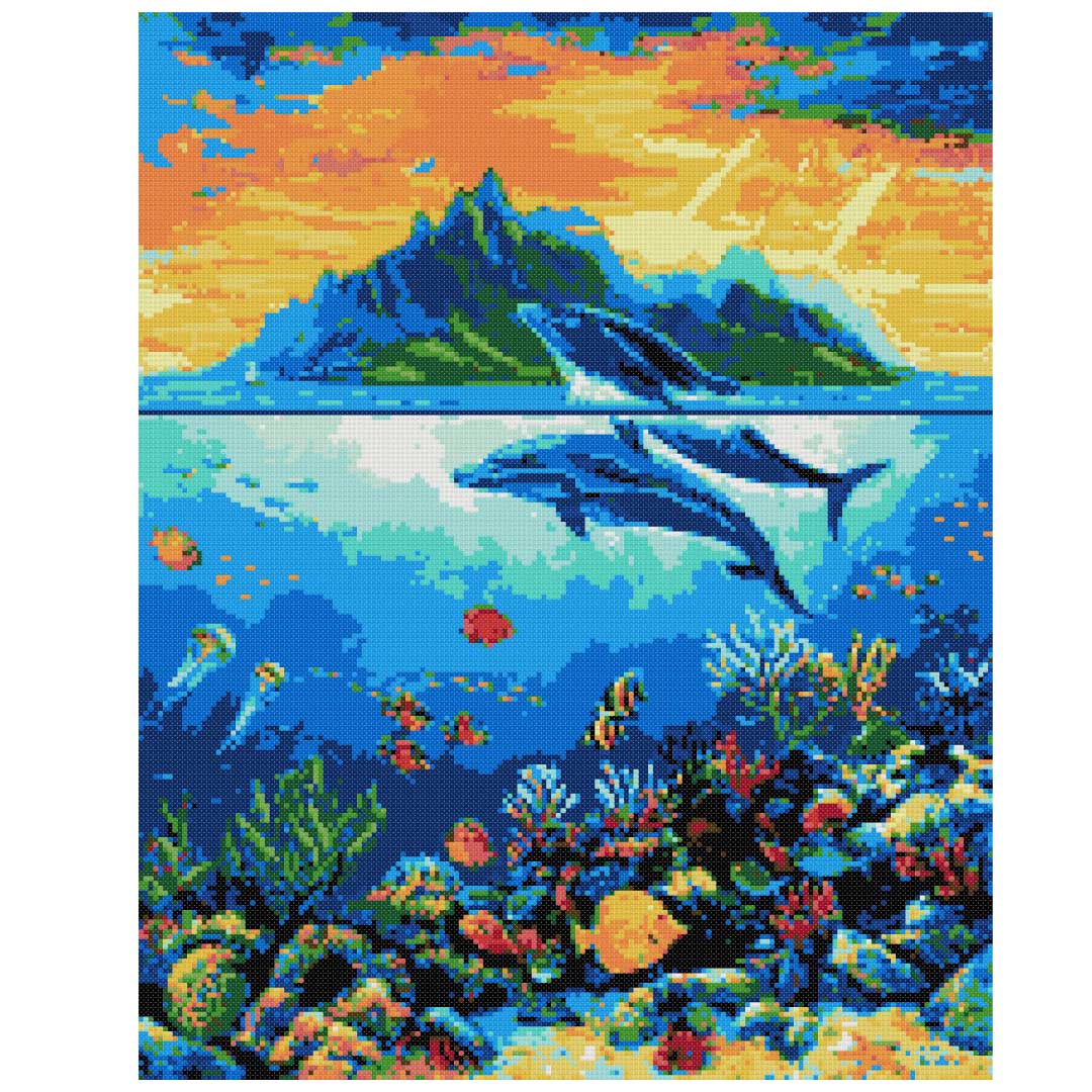 Paradise with dolphins (v2) counted cross stitch kit