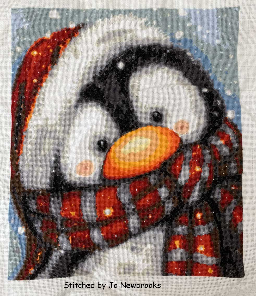 Penguin with Santas hat cross stitch kit