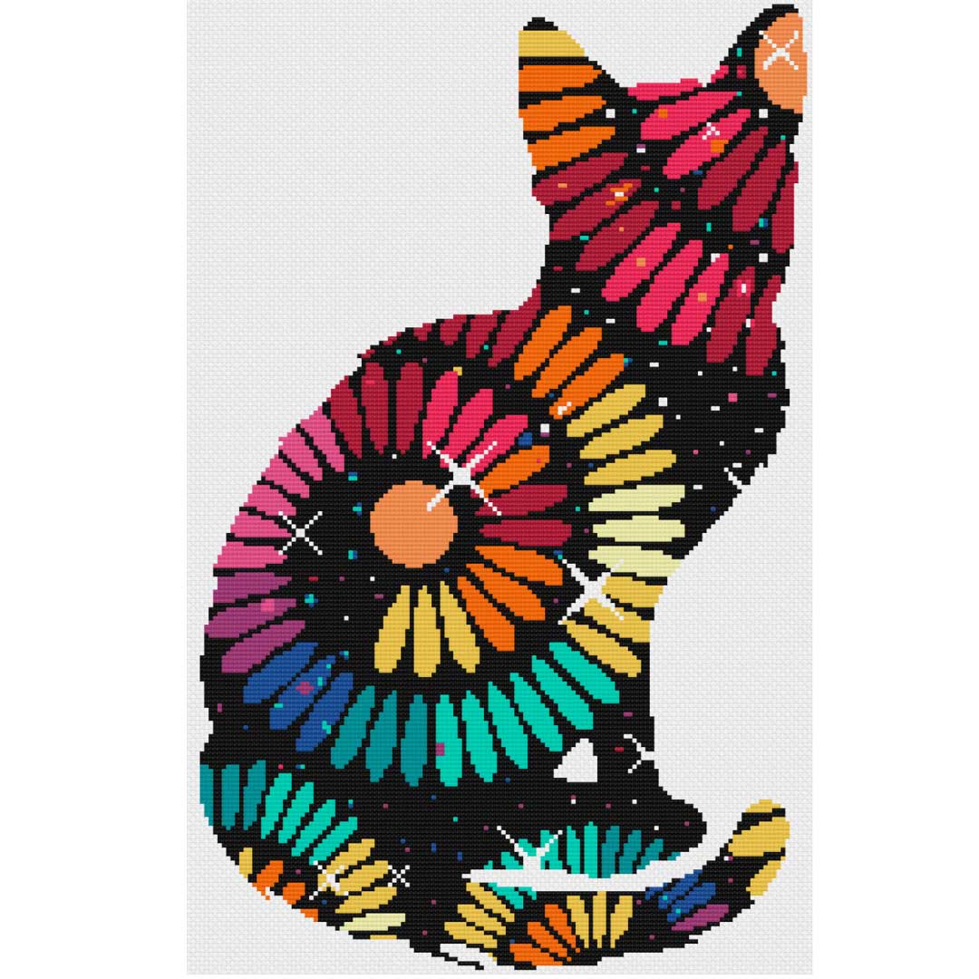 Rainbow swirl cat modern cross stitch kit