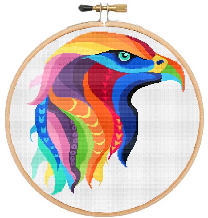 Rainbow eagle modern cross stitch kit