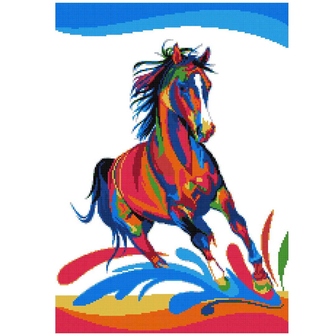 Rainbow horse (v3) modern cross stitch kit