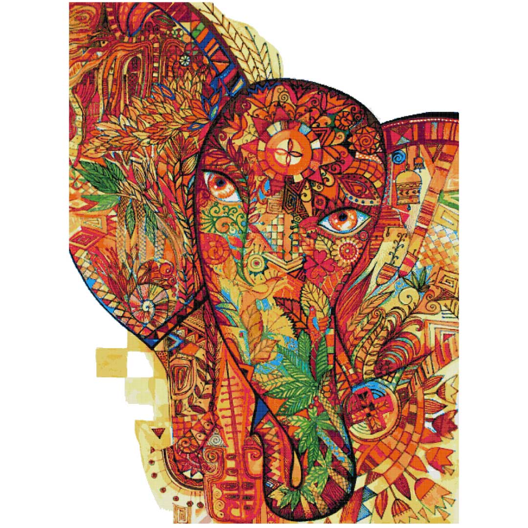 Red India elephant (v2) large cross stitch kit