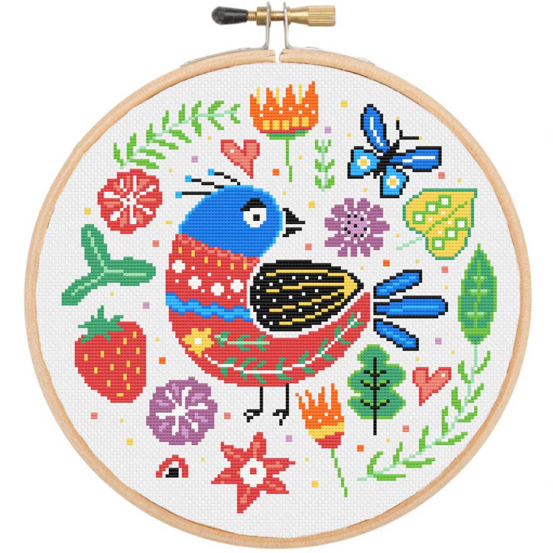 Scandi bird cross stitch kit