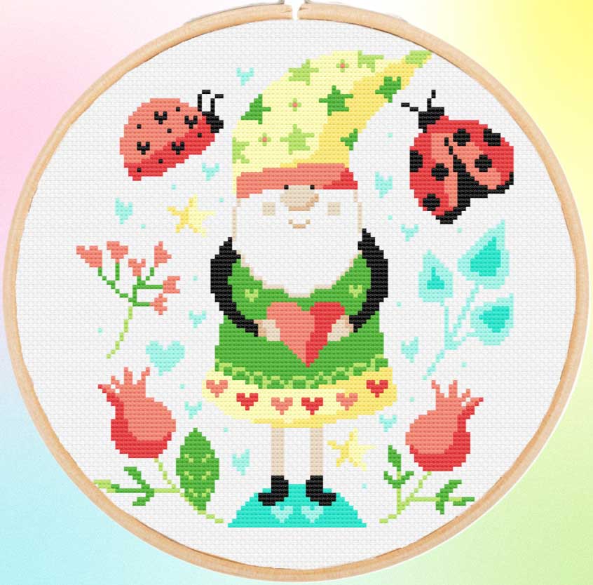 Summer gnome modern cross stitch kit