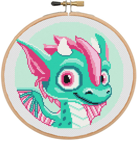 Turquoise baby dragon modern cross stitch kit