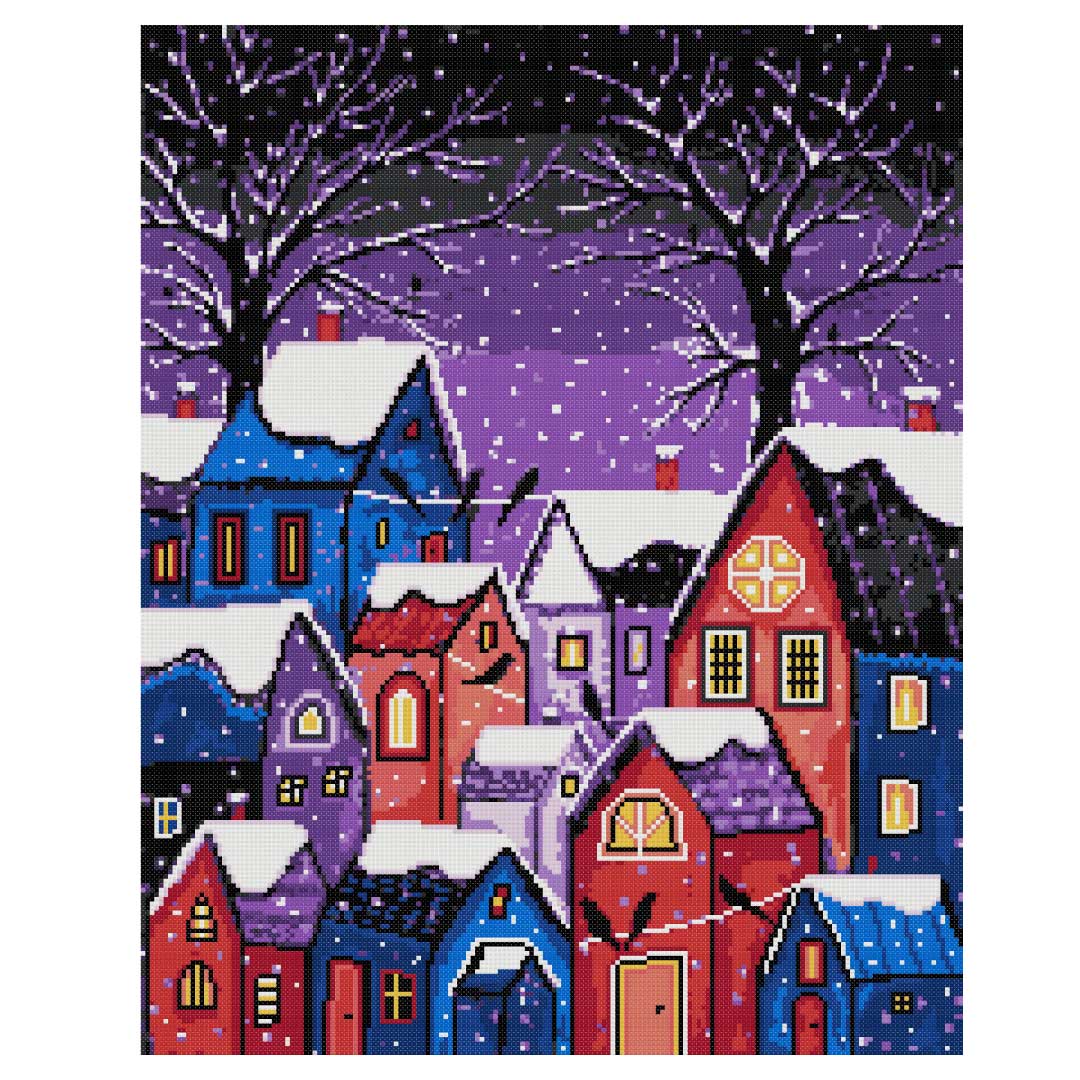 Village at 9pm (v2) modern cross stitch kit