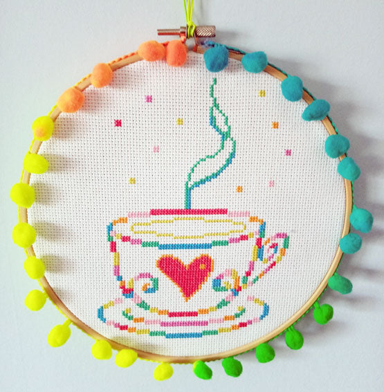 Watercolour tea cup modern cross stitch kit