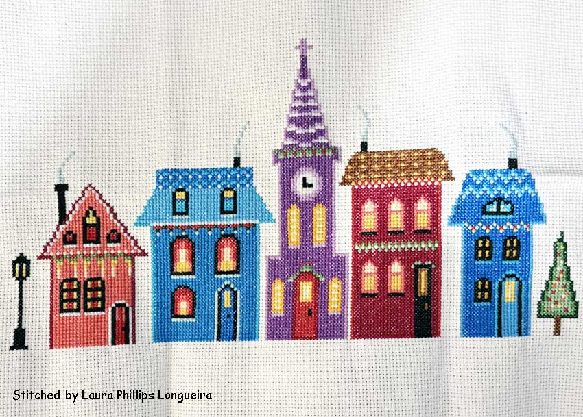 Winter village street cross stitch kit