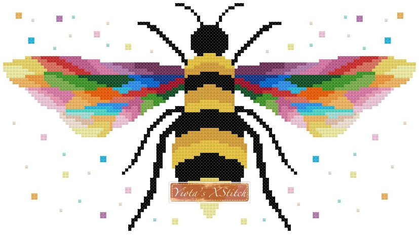 Rainbow bee modern cross stitch kit