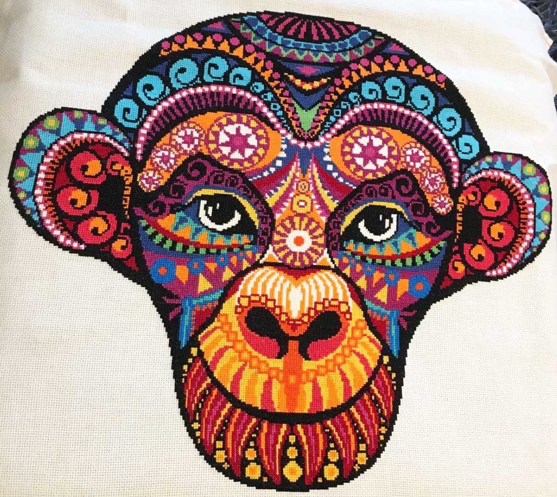 Rainbow tribal monkey modern cross stitch kit