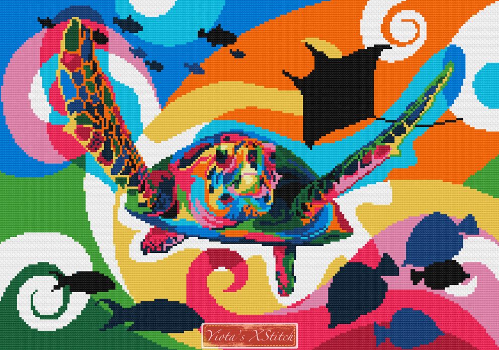 Rainbow turtle modern cross stitch kit